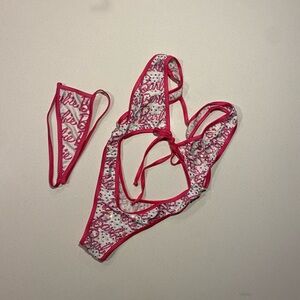 Barbie rhinestone front tie exotic bodysuit